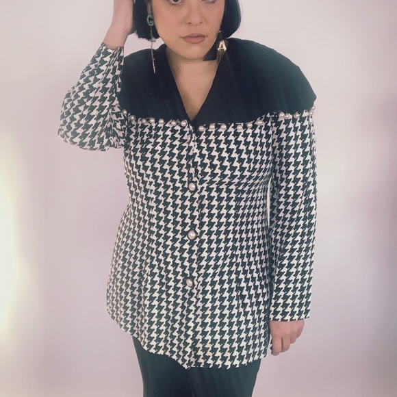Vintage Houndstooth Pearl Drops Blazer Blouse - Picture 4 of 8